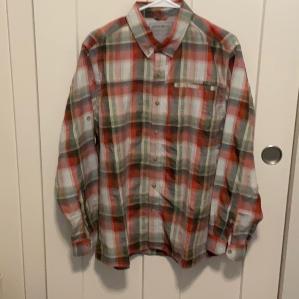 Eddie Bauer Red and Green Casual Button Down Shirt
